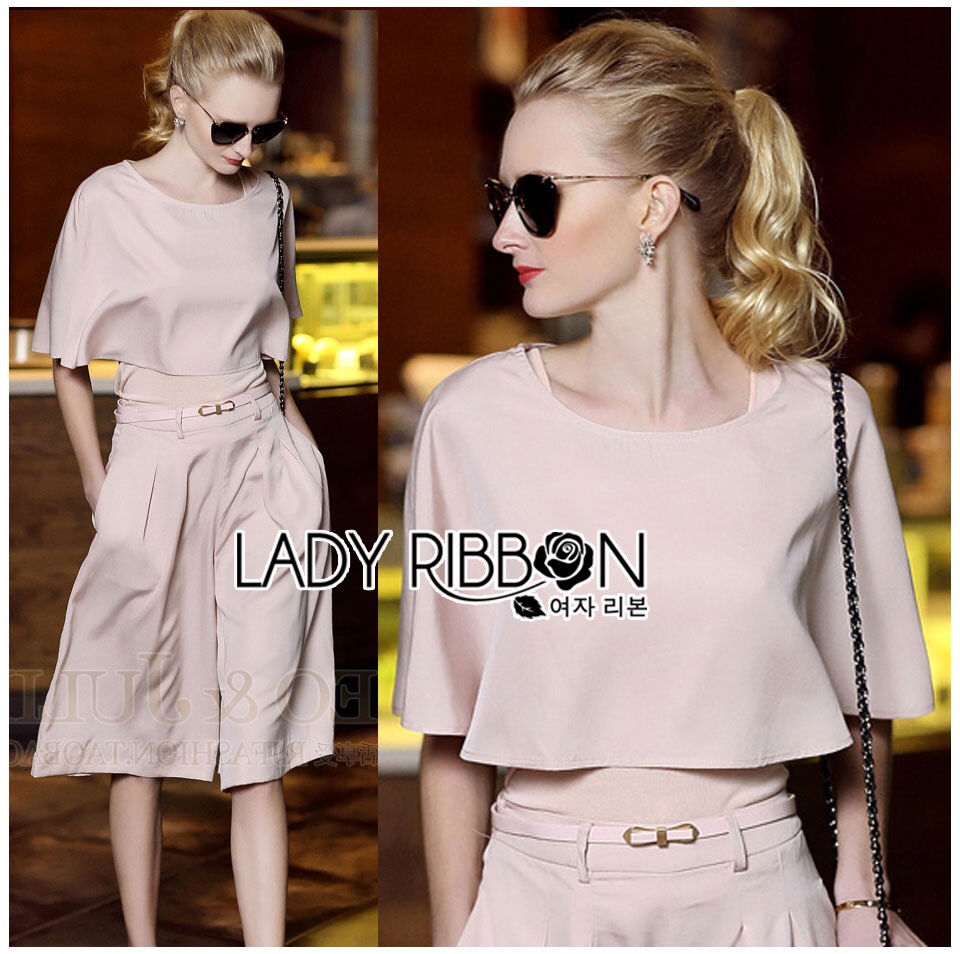 Lady Ribbon's Made เสื้อผ้า พร้อมส่ง🎀 Lady Grace Minimal Chic Nude Pink Set with Belt เซ็ตเสื้อและกางเกงสามชิ้นในsetสีชมพูนู้ด