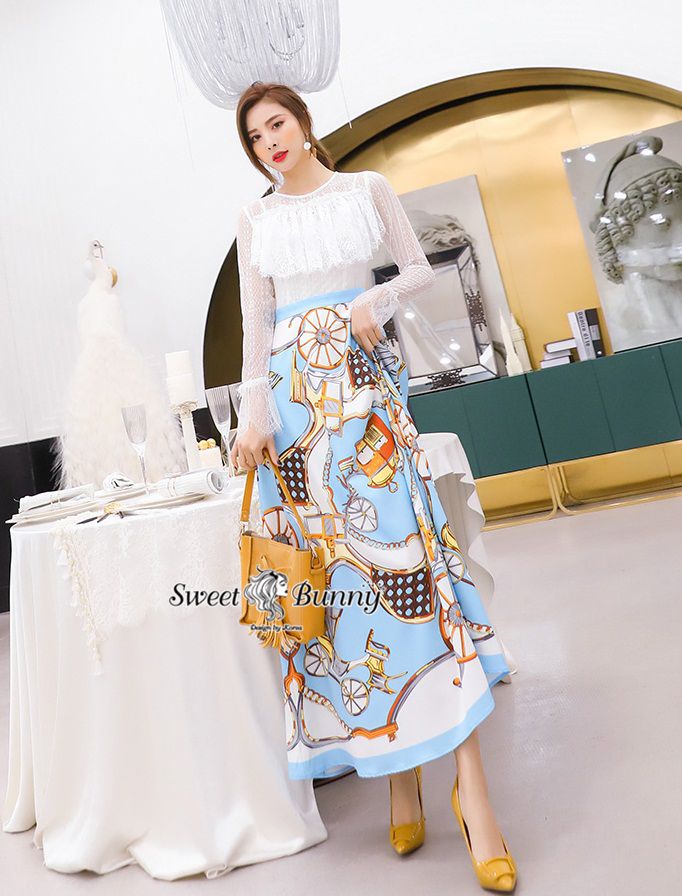 เดรสยาว แขนยาวเย็บทรงคอกลมแขนยาว