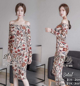 เดรสสั้นเปิดไหล่ เนื้อผ้าpolyester
