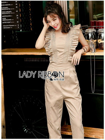 Lady Janet Ruffle Beige Gold Jumpsuit