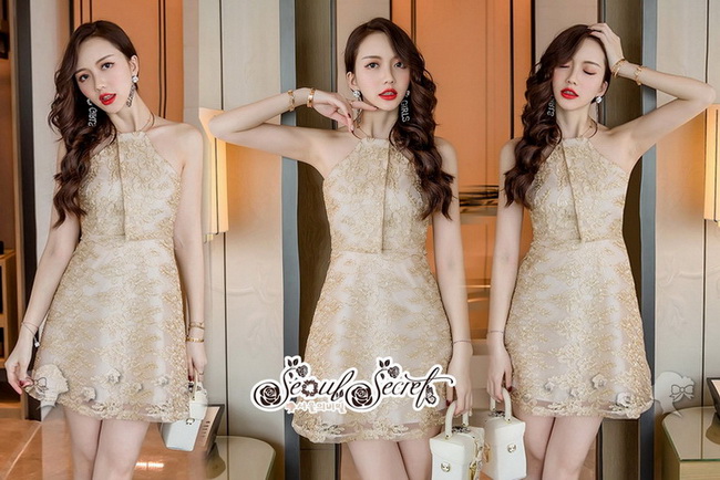 มินิเดรสสวยหรูดูไฮคลาสเดรสทรงคล้องคอ