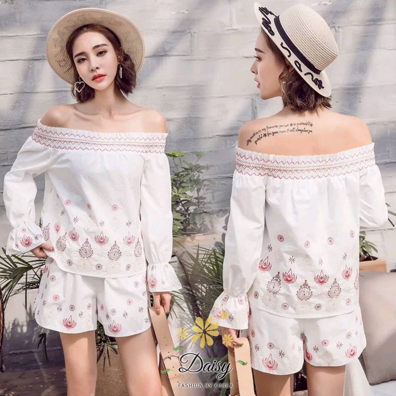 ชุดเซ็ตเสื้อแขนยาวเปิดไหล่