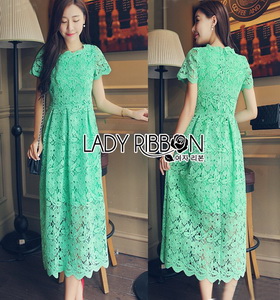Lady Ribbon Lady Penelope Elegant Feminine Minty Lace Maxi Dress เดรสยาวผ้าลูกไม้