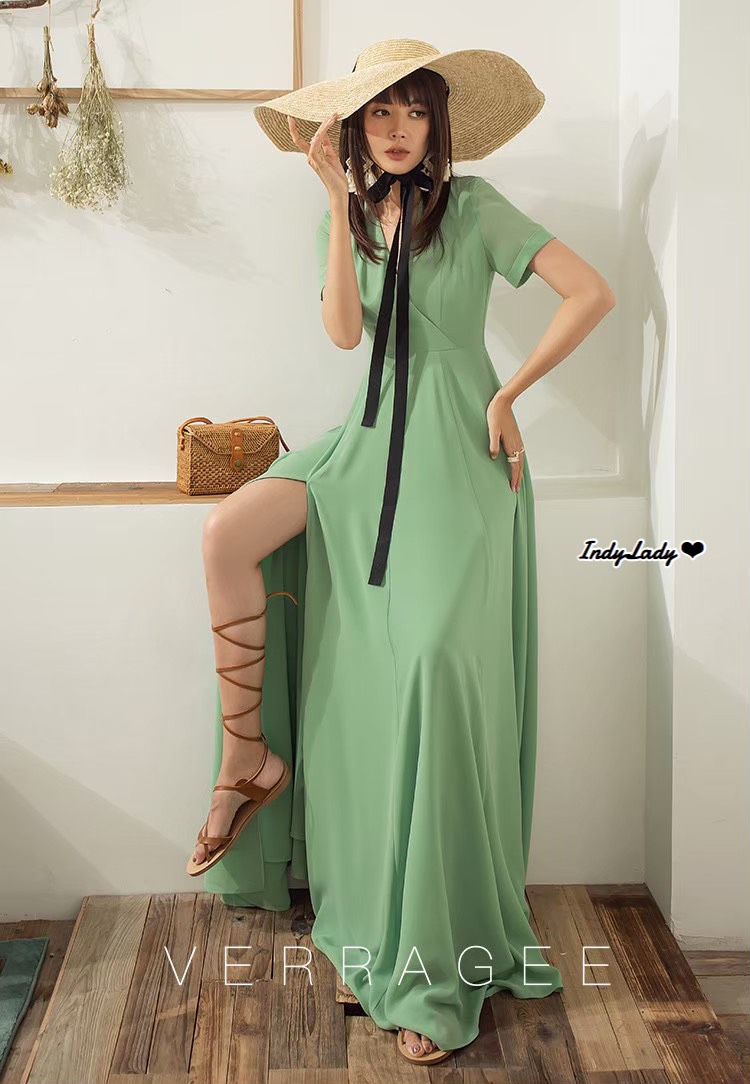 Maxi Dress คอวีไขว้หน้า ซิปข้าง