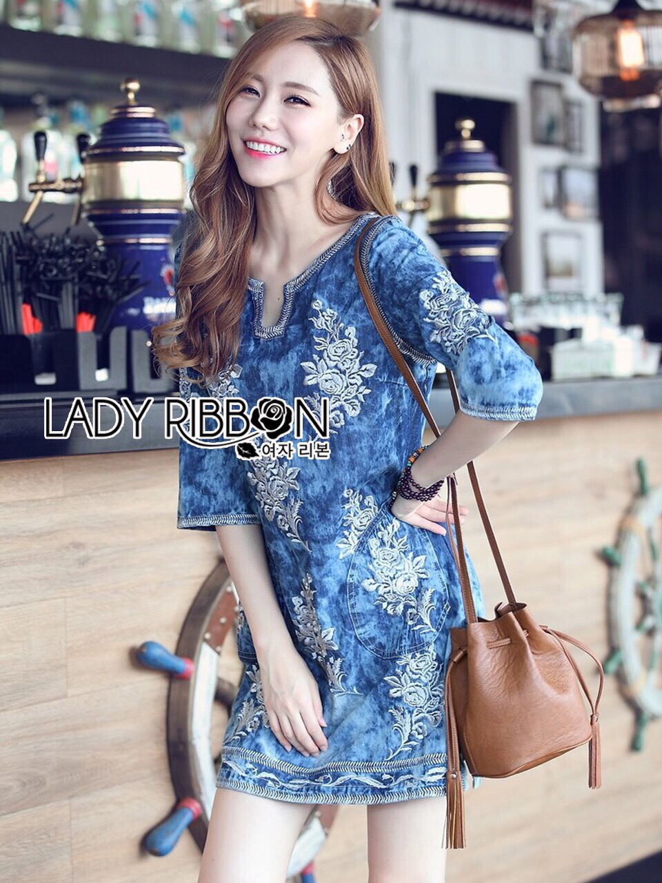 Lady Ribbon Online LR16020616 🎀 Lady Ribbon's Made 🎀 Lady Lizzy Sweet Bohemian Floral Embroidered Denim Dress