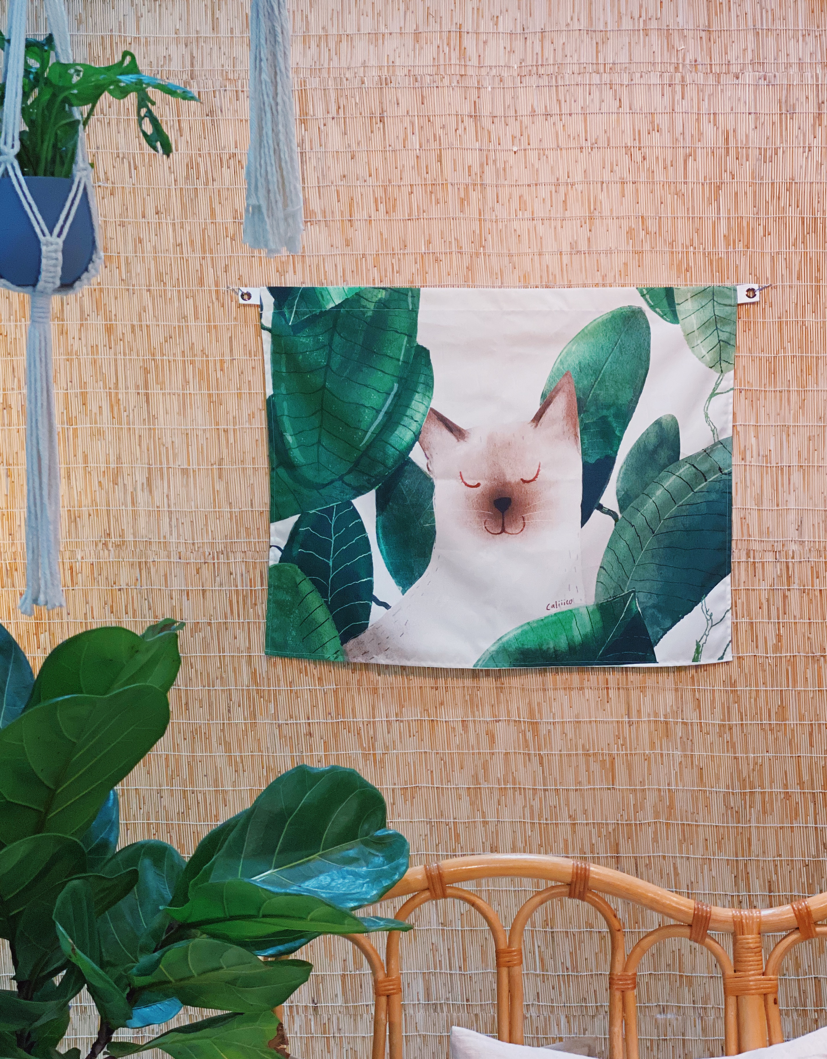 ผ้าตกแต่งผนังพิมพ์ลายแมว Wall decorate print fabric