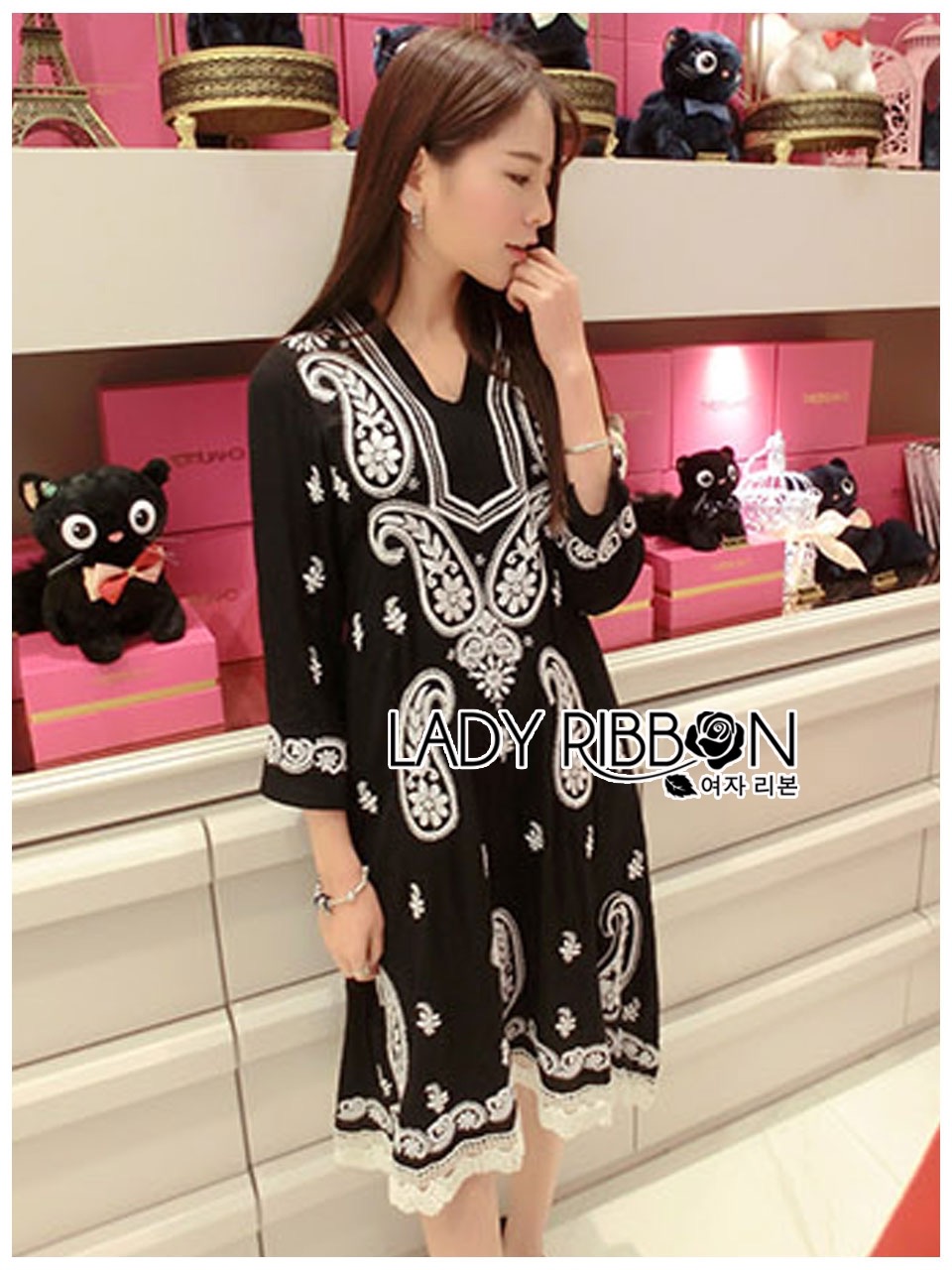 🎀 Lady Ribbon's Made 🎀 ขายส่ง Lady Leslie Bohemian Chic Paisley Embroidered Dress ขายเดรส