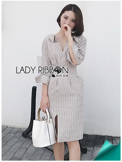Shirt Dress Lady Ribbon เชิ้ตเดรสลายทาง