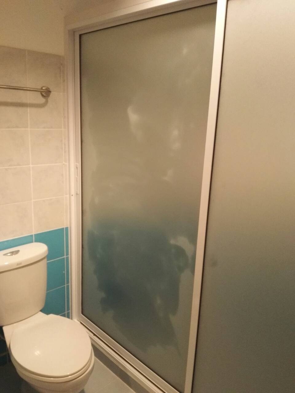 กั้นห้องน้ำเพื่อแยกส่วนเปียกแห้งโดยใช้อลูมิเนียมบานเลื่อนสีขาวกระจกฝ้า