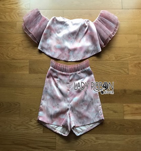 Lady Ribbon Pink Off-Shoulder Top and Shorts