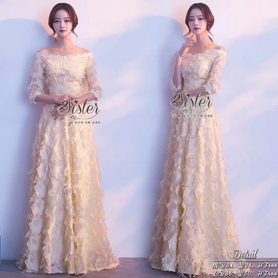 แม็กซี่เดรสลายสวยสามมิติกระโปรงยาว