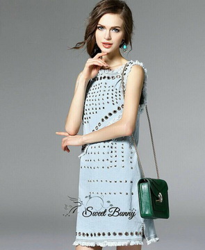 Lady Ribbon พร้อมส่งเสื้อผ้าออนไลน์ SW09120716 Sweet Bunny Present... Peg Denim Rosa Dress