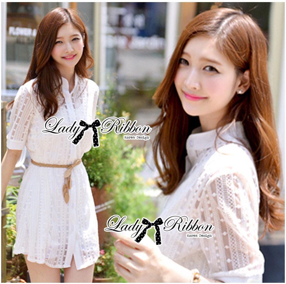 Lady Ribbon เสื้อผ้า LB14160516 🎀 Lady Ribbon's Made 🎀 Lady Jennifer Sweet Button Down Organza Lace Dress