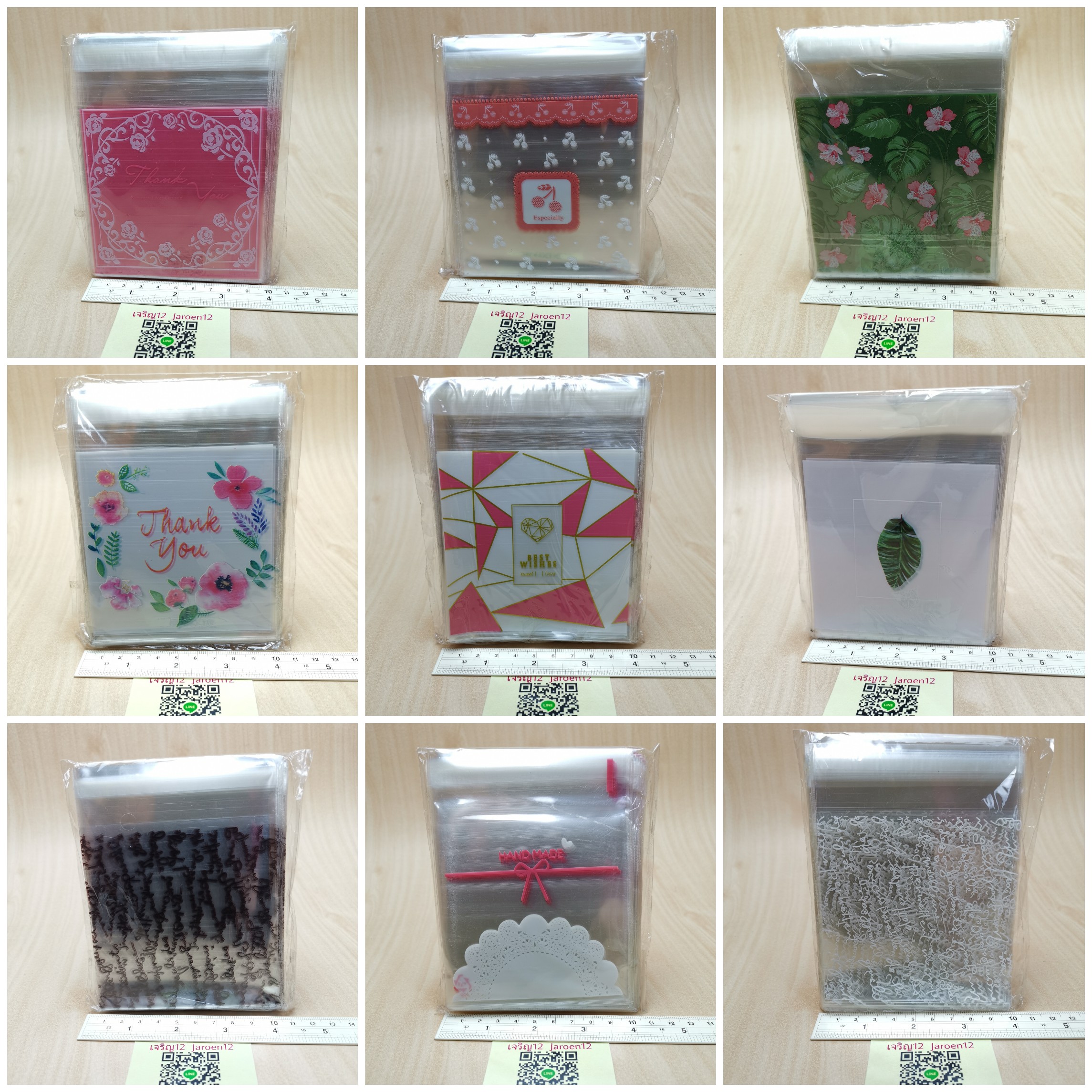 ถุงฝากาว 10×10+3cm. ชุด2/5 ~100ใบ/แพ๊ค/1ลาย เลือกลายได้ พลาสติก แพ็คเกจ เบเกอรี่ j12