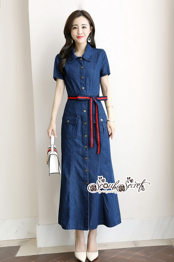 แม็กซี่เดรสยีน เนื้อผ้ายีนนิ่มใส่สบาย