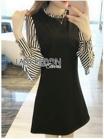 Lady Anna Striped and Plain Black Dress