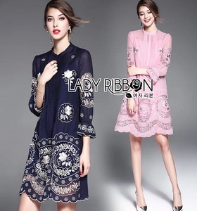 Lady Ribbon Embroidered Chiffon Dress