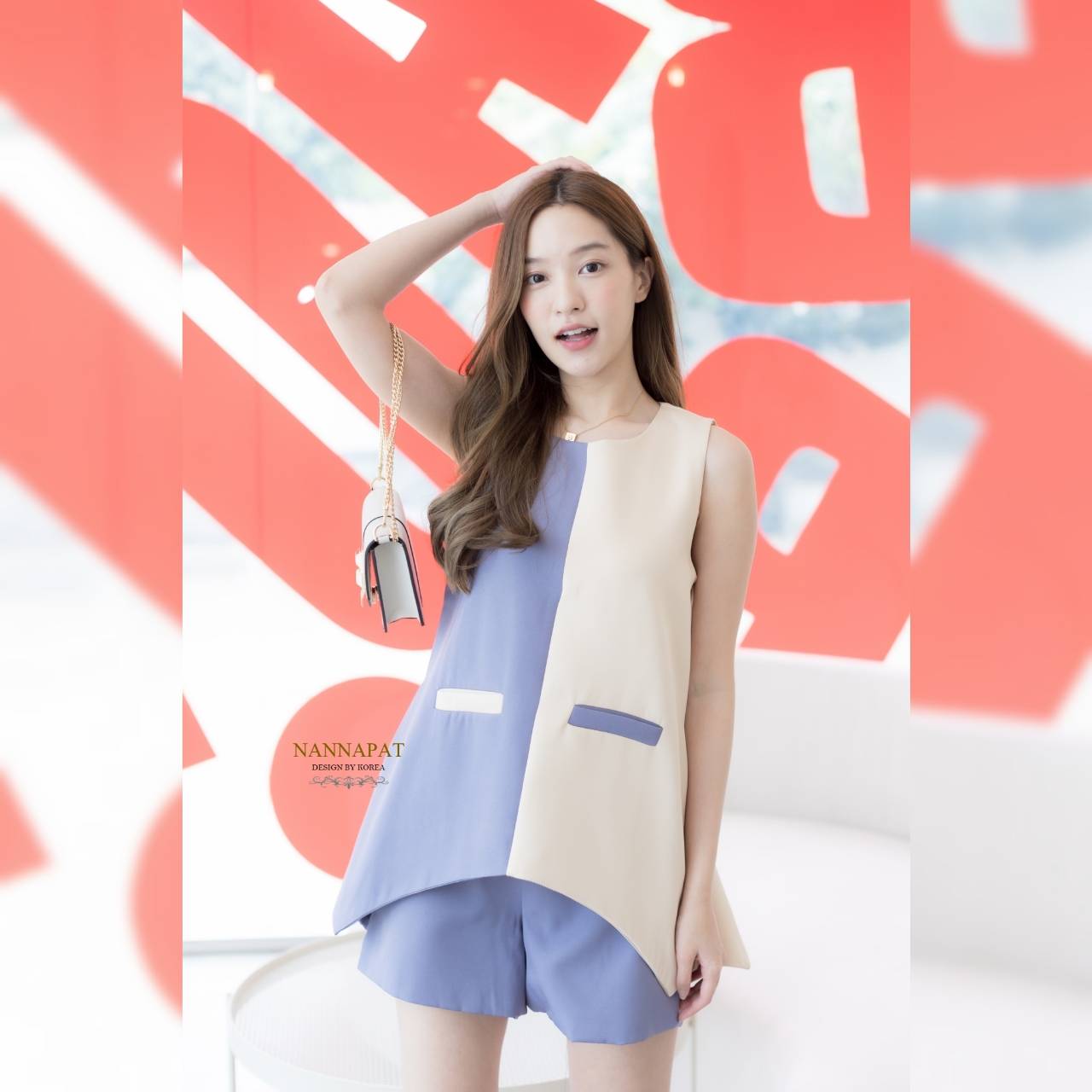 เสื้อทูโทน ทรงหางปลา ซิปหลัง