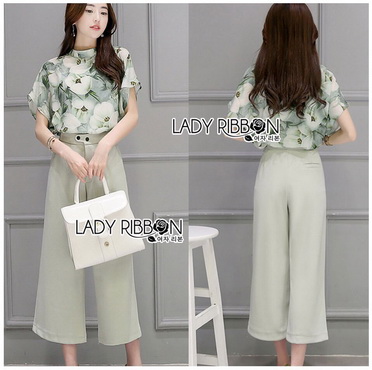 Lady Ribbon Online ขายส่งเสื้อผ้าออนไลน์ของแท้ LR06300616 🎀 Lady Ribbon's Made 🎀 Lady Anna Smart Casual Floral Printed Top and Culottes Set