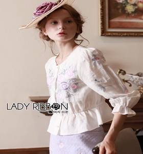 Lady Ribbon Rose Embroidered Peplum Top เสื้อผ้าคอตตอน