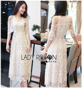 Lady Ribbon Floral Embroidered Tulle Dress