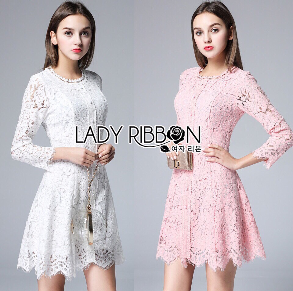 Lady Ribbon Online LR05300516 🎀 Lady Ribbon's Made 🎀 Lady Carine Royal Princess Button-Down Lace Mini Dress