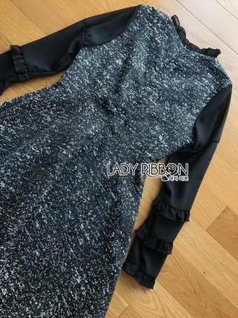 Lady Heidi Flower Black Tweed Dress