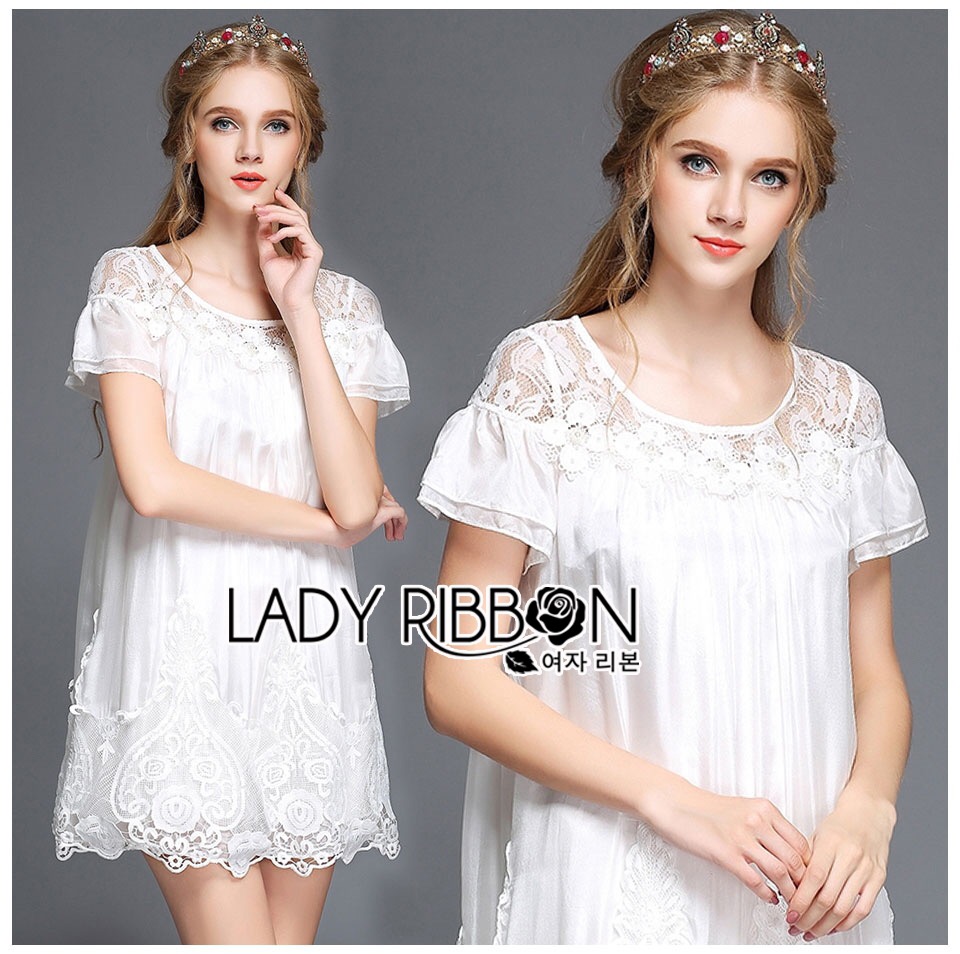 ladyribbon Lady Ribbon เสื้อผ้าพร้อมส่ง เสื้อผ้า Lady Ribbon พร้อมส่ง เลดี้ริบบอน Lady Ribbon's Made 🎀 Lady Mandy Pretty Feminine Embellished Lace and Chiffon Dress