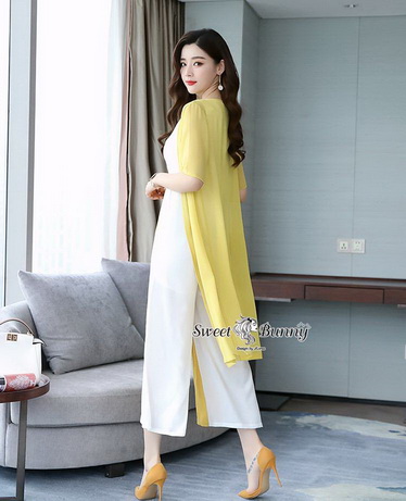 เสื้อคลุมยาวพร้อมจั๊มสูทงานเกาหลีสีเหลือง