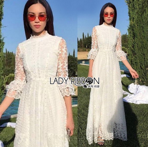 Maxi Dress เดรสยาวผ้าลูกไม้สีขาวสไตล์เจ้าหญิง