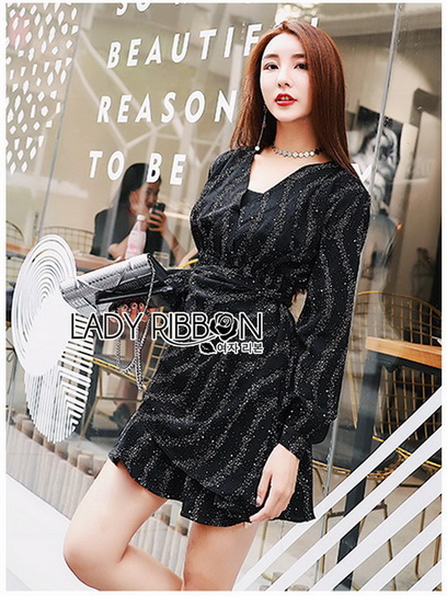 Black Mini Dress Lady Ribbon มินิเดรสผ้าเครปสีดำ