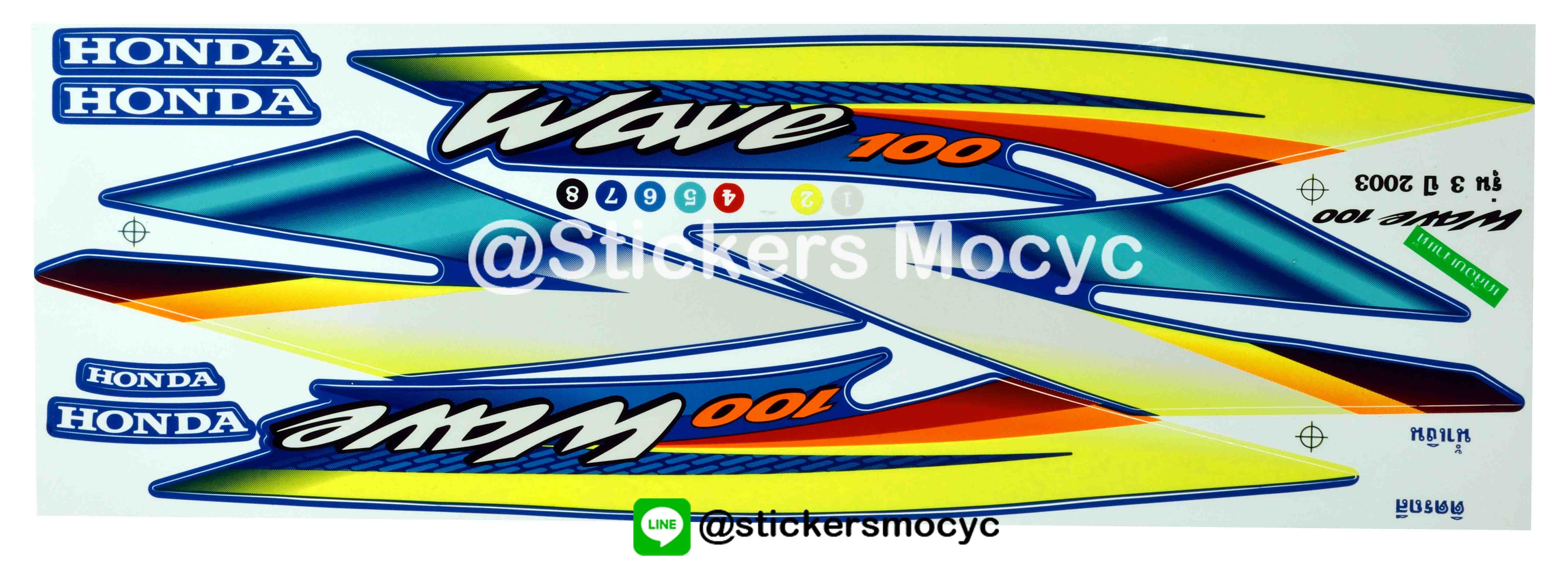 สติ๊กเกอร์ติดรถมอเตอร์ไซค์ Honda Wave 100 ปี 2003 รุ่น 3 ติดรถสี น้ำเงิน (เคลือบเงา)