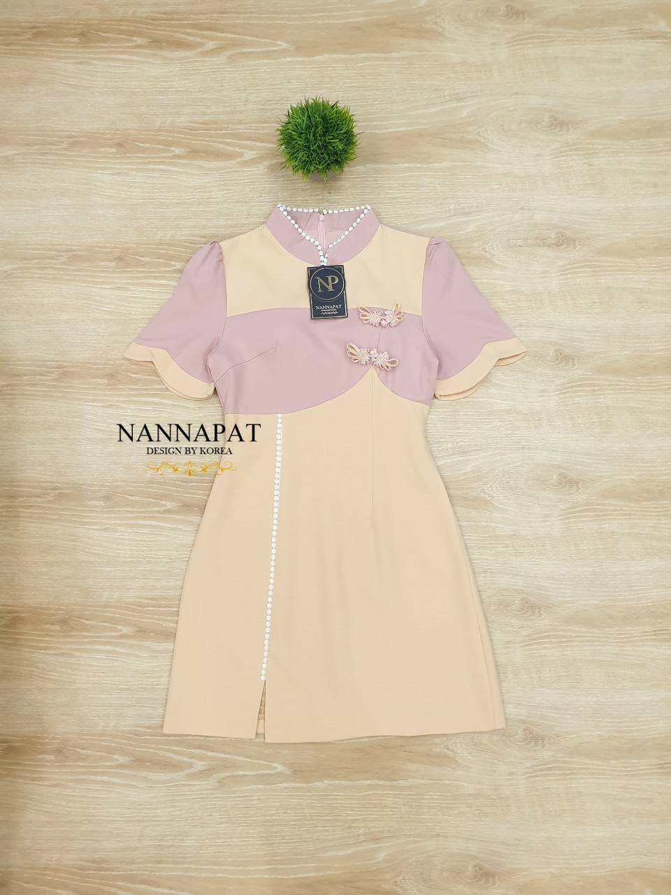 เดรสกีเพ้าซิปหลังสีทูโทนหวานๆ