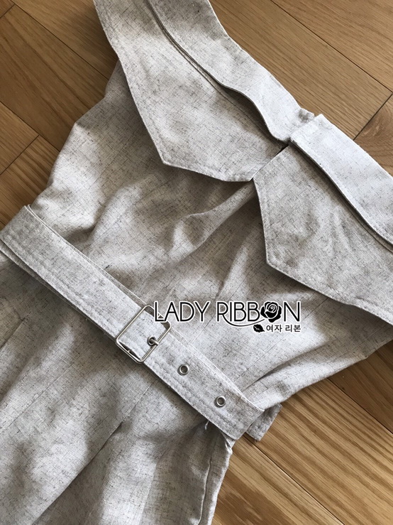 จัมป์สูทผ้าลินินทรงเปิดไหล่ตกแต่งเลเยอร์