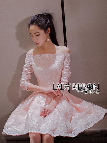 Lady Pink and White Lace Dress