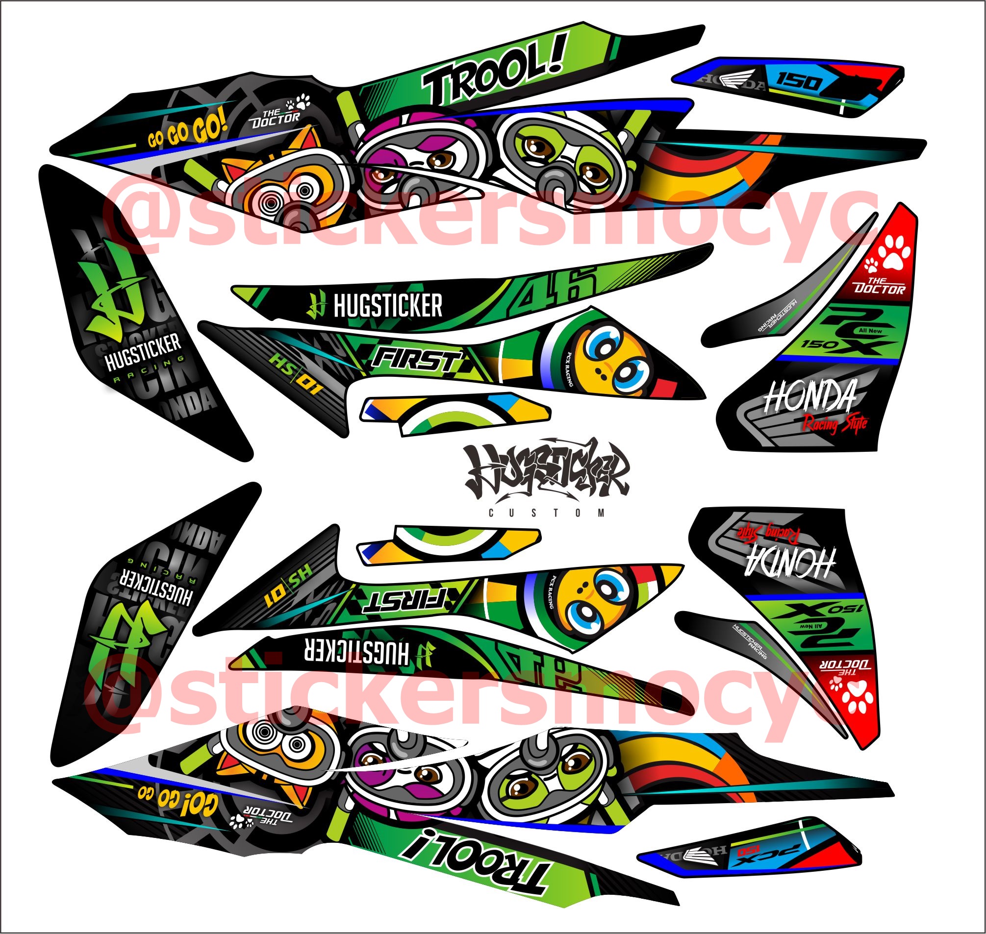 สติ๊กเกอร์ PCX 150 แต่ง ลาย Rossi ติดรถได้ทุกสี เคลือบใสกันรอย