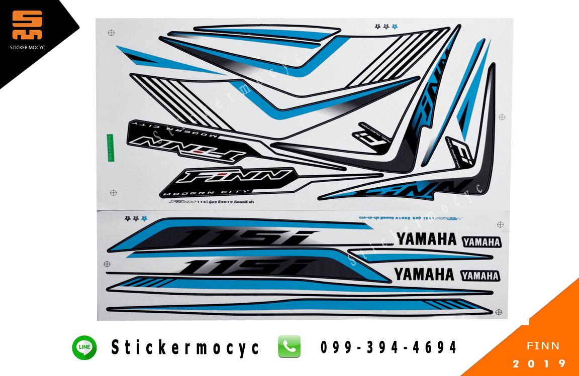 yamaha finn สติ๊กเกอร์ ยามาฮ่า ฟิน ปี 2019 รุ่น 2 ติดรถ สีฟ้า ดํา ขาว (เคลือบเงา)