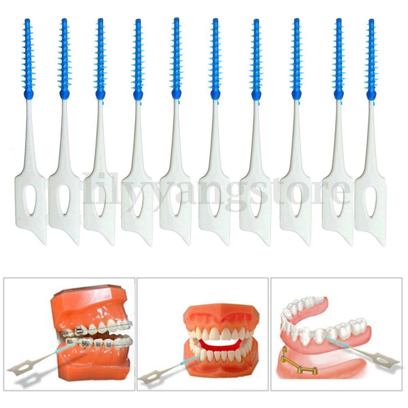 แปรงซอกฟันสำหรับคนใส่เหล็กดัดฟัน Lot 40 picks Interdental Flosser Brushes Size 0.7 mm for Dental Braces,implant bridges สำเนา