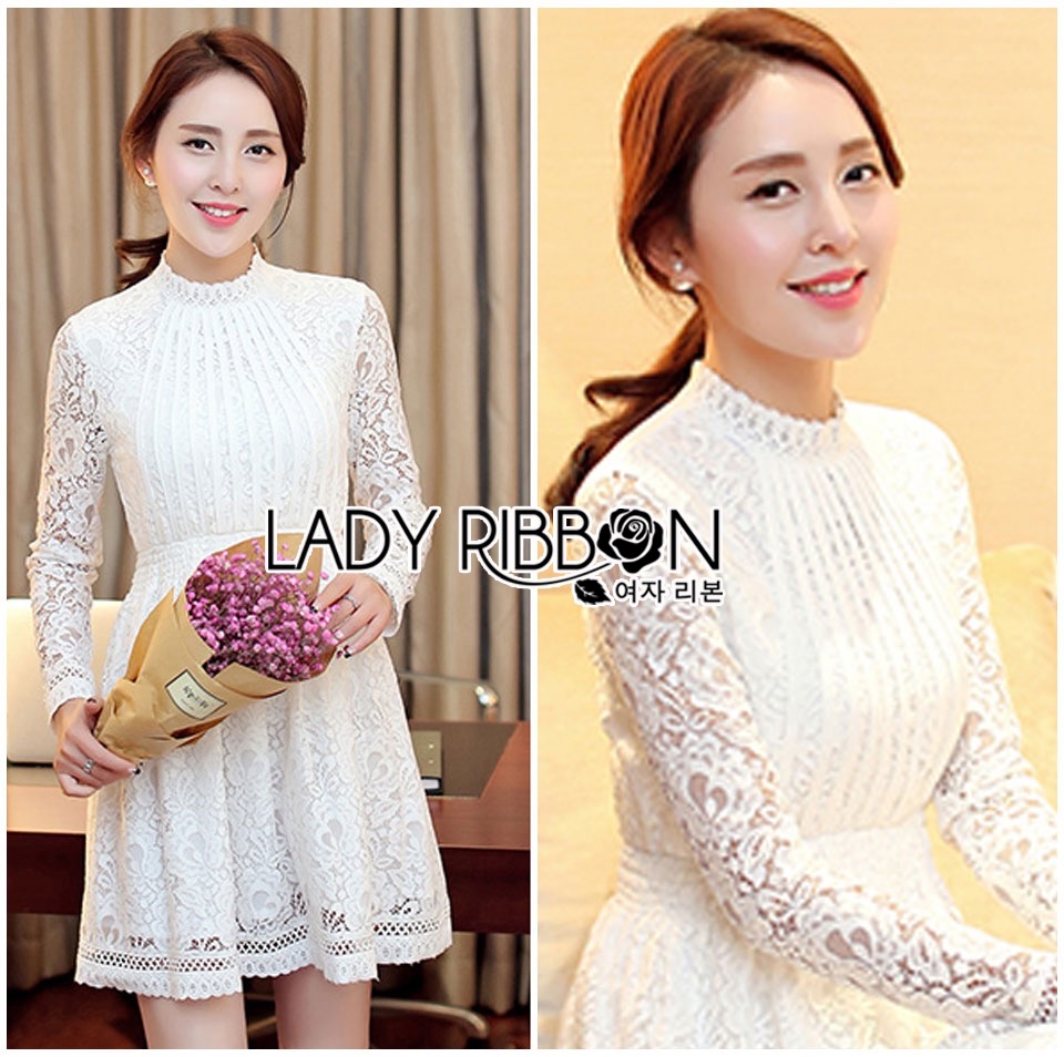 Lady Ribbon's Made 🎀 Lady Jessie Sweet Pure All White High-Neck Lace Dress เดรสผ้าลูกไม้