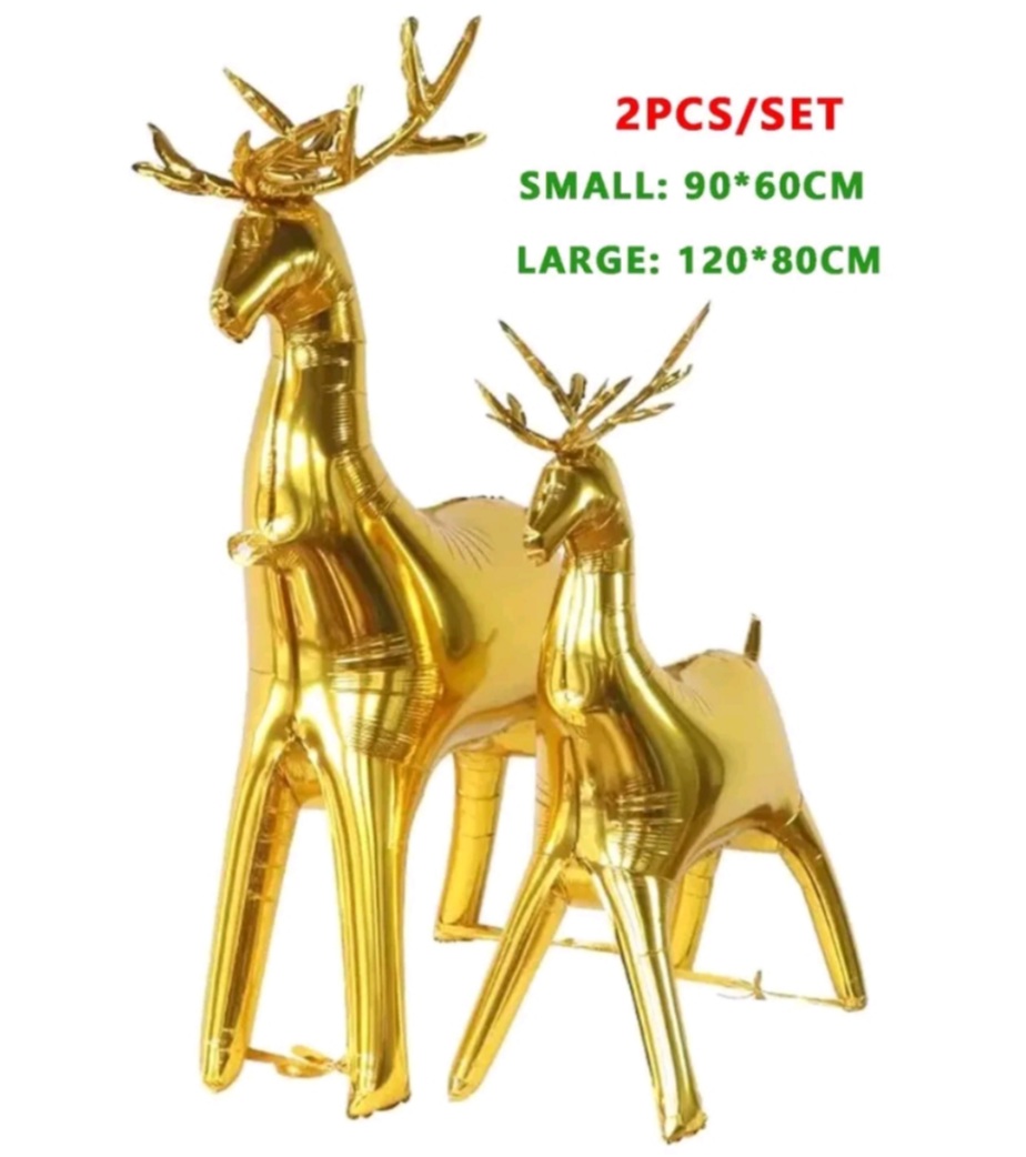 SET ลูกโป่งกวางเรนเดียร์ สีทอง ชุด 2 ชิ้น Christmas Reindeer Balloon