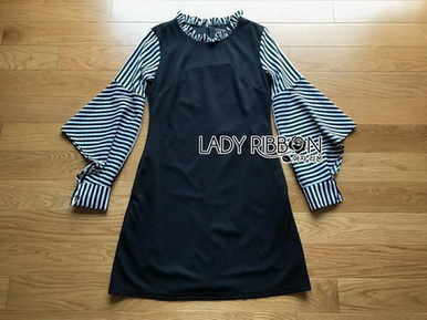 Lady Anna Striped and Plain Black Dress