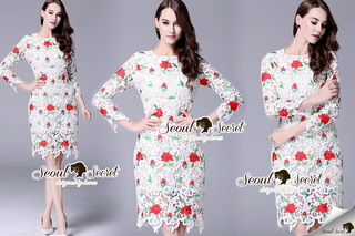 SS14010916 Seoul Secret Say's... High Fashion D&G Red Floara Lace Dress Material : สวยหรูดู