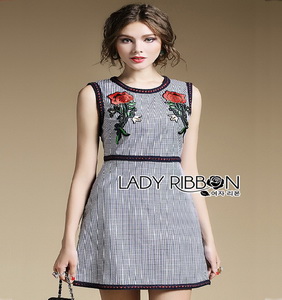 Checked Cotton Dress Lady Ribbon เดรสแขนกุด