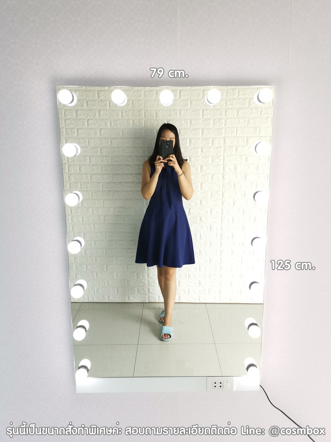 กระจกแต่งหน้า กระจกมีไฟ (Frameless : ไร้ขอบ) - 79 x 125 cm. (รุ่นแขวนผนัง +เพิ่มเต้ารับ)