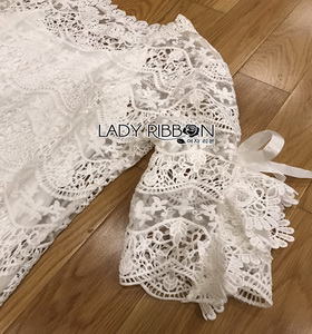 Classic White Lace Dress Lady Ribbon เดรสผ้าลูกไม้สีขาว