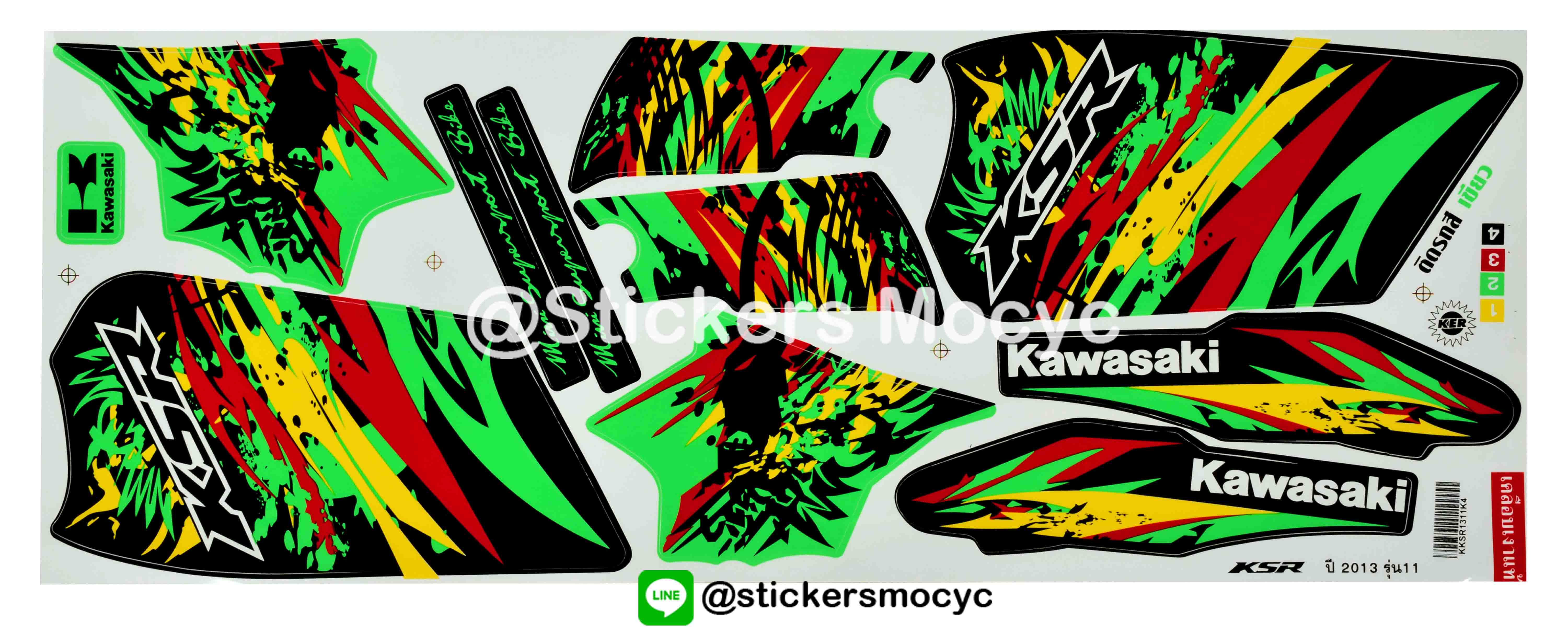 สติ๊กเกอร์ Kawasaki KSR ปี 2013 รุ่น 11 ติดรถสี เขียว (เคลือบเงา)