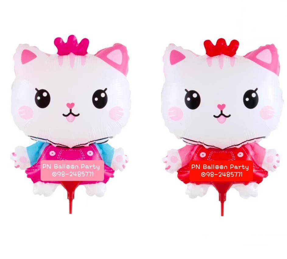ลูกโป่งก้านแมวเสื้อชมพู Pinky cat Balloons