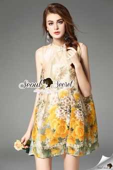 SS2290816 Seoul Secret Say's... Yellow Flora Girly Silkly Dress