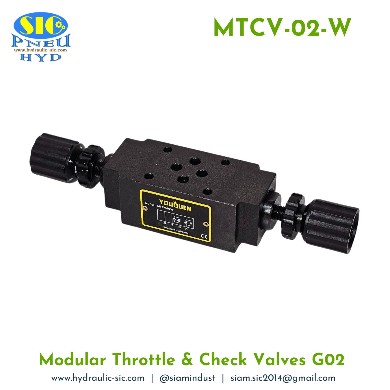 MTCV-02-W : Modular Throttle & Check YOUQUEN วาล์วหรี่แบบซ้อนคุม A B