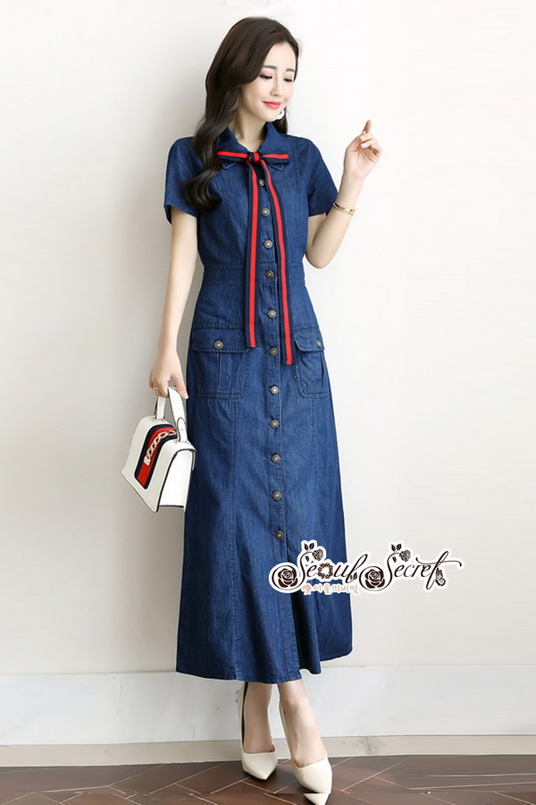 แม็กซี่เดรสยีน เนื้อผ้ายีนนิ่มใส่สบาย